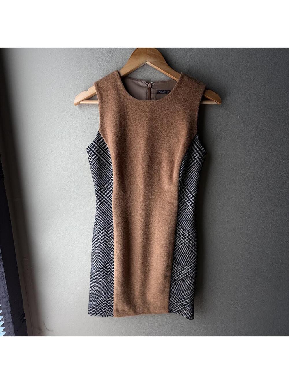 J.McLaughlin Camel Wool Cashmere Plaid Sheath Dress • 0 🤎